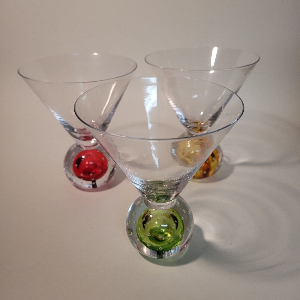 Vintage Martini Glasses, Bubble ball bottom, Art Glass, Italian style